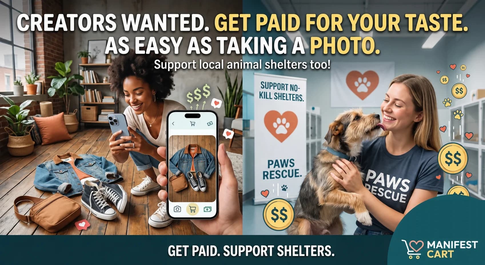 Creators wanted. Get paid for your taste, as easy as taking a photo. Support local animal shelters too.
